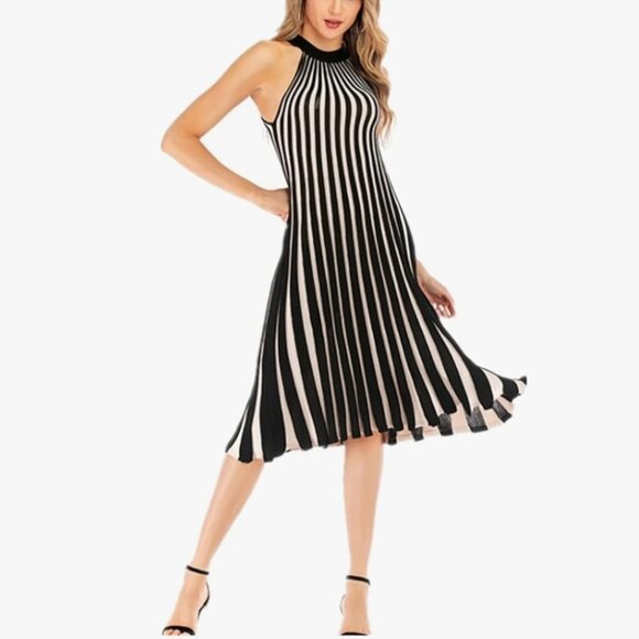 Striped Temperament Mid-Length Halter Neck Knitted Dress - Picture 1 of 7